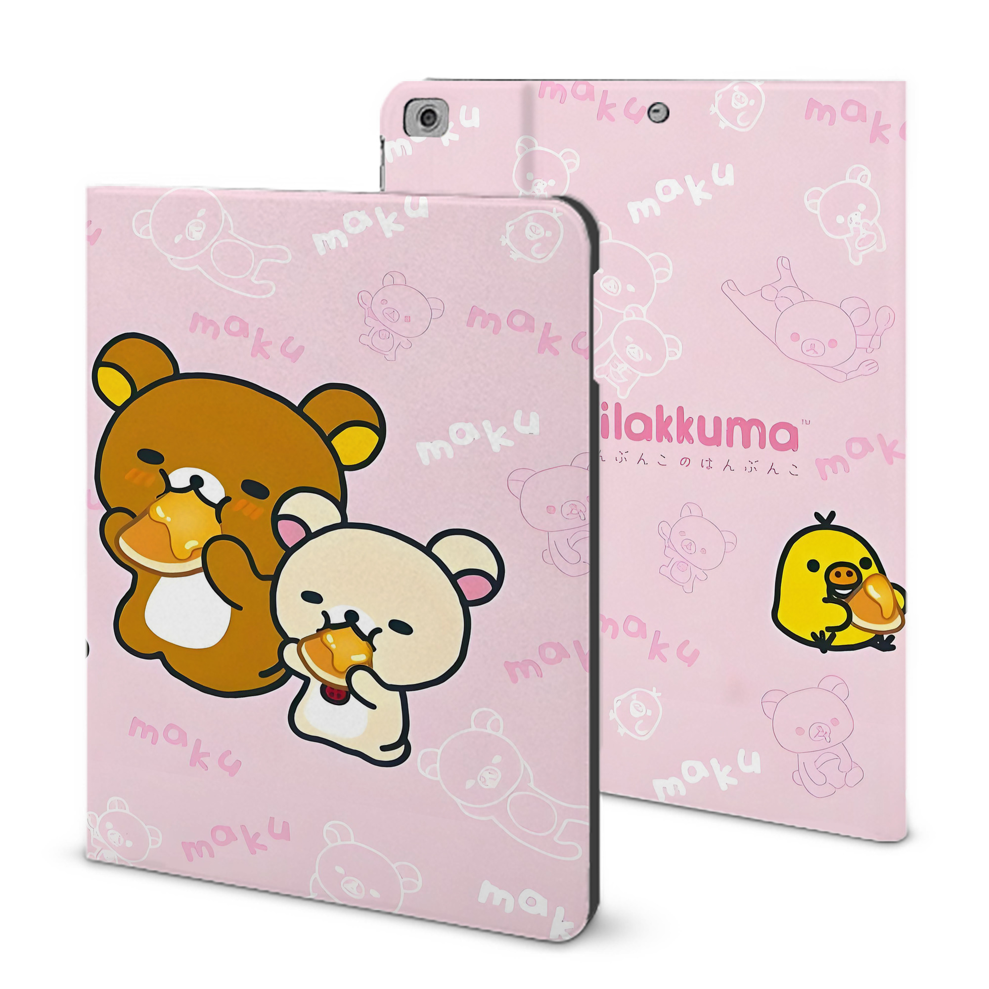 （画像用） リラックマ リラックマ キイロイトリ Rilakkuma Korilakkuma Kiiroitori IPad ケース ブック型 PUレザー TPU 耐衝撃 軽量 薄型 ペン収納なし 全面保護 IPad 各モデル対応